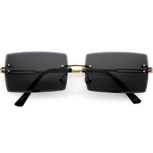 Luxe 90s Inspired Full Rimless Metal Accent Medium Square Sunglasses